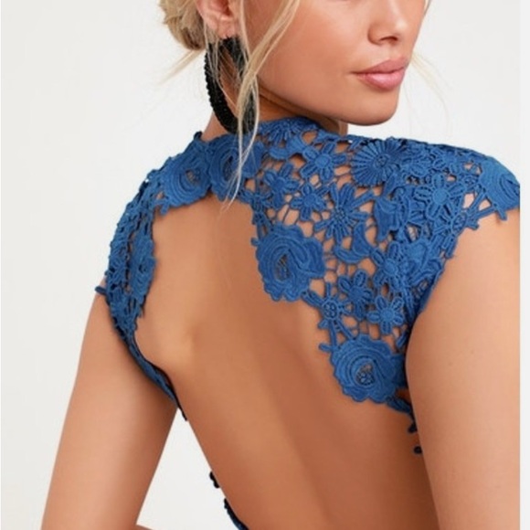 NWT Lulus Blue Lace Dress Wedding Guest Dress Size Small - Picture 3 of 11